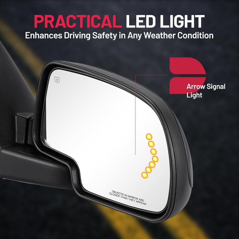 BDFHYK Towing Mirrors Compatible with Chevy Avalanche 1500/2500, Silverado 1500/3500, Silverado 2500 HD, Suburban 1500/2500, Tahoe; Compatible with GMC Sierra 1500 2500 3500, Yukon XL 1500 2500, Black - Image 5